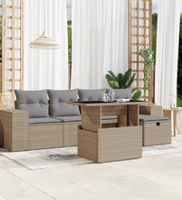 6-tlg. Garten-Sofagarnitur mit Kissen Beige Poly Rattan