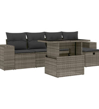 6-tlg. Garten-Sofagarnitur mit Kissen Grau Poly Rattan