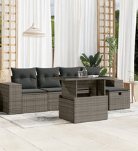 6-tlg. Garten-Sofagarnitur mit Kissen Grau Poly Rattan