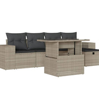 6-tlg. Garten-Sofagarnitur mit Kissen Hellgrau Poly Rattan