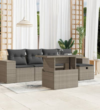6-tlg. Garten-Sofagarnitur mit Kissen Hellgrau Poly Rattan