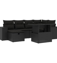 7-tlg. Garten-Sofagarnitur mit Kissen Schwarz Poly Rattan