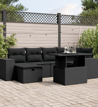 7-tlg. Garten-Sofagarnitur mit Kissen Schwarz Poly Rattan