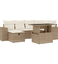 7-tlg. Garten-Sofagarnitur mit Kissen Beige Poly Rattan