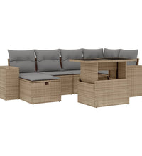 7-tlg. Garten-Sofagarnitur mit Kissen Beige Poly Rattan