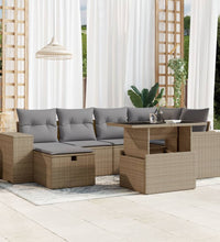 7-tlg. Garten-Sofagarnitur mit Kissen Beige Poly Rattan