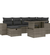 7-tlg. Garten-Sofagarnitur mit Kissen Grau Poly Rattan