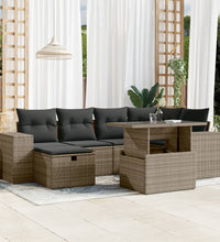 7-tlg. Garten-Sofagarnitur mit Kissen Grau Poly Rattan