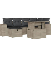 7-tlg. Garten-Sofagarnitur mit Kissen Hellgrau Poly Rattan
