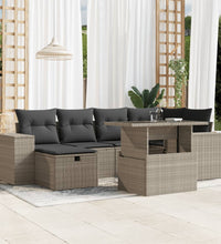 7-tlg. Garten-Sofagarnitur mit Kissen Hellgrau Poly Rattan