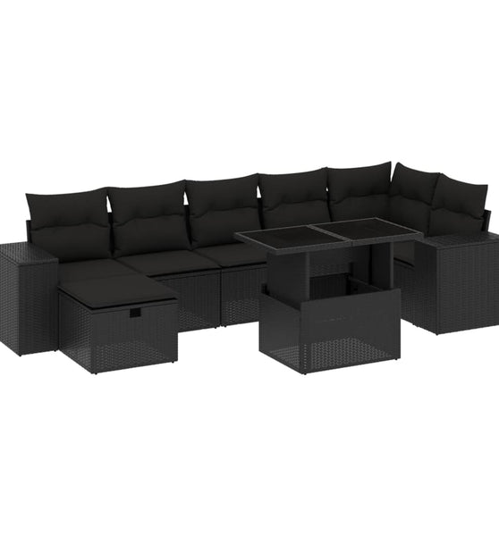 8-tlg. Garten-Sofagarnitur mit Kissen Schwarz Poly Rattan