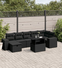 8-tlg. Garten-Sofagarnitur mit Kissen Schwarz Poly Rattan
