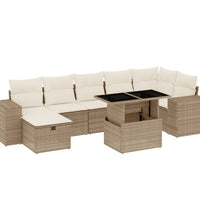 8-tlg. Garten-Sofagarnitur mit Kissen Beige Poly Rattan