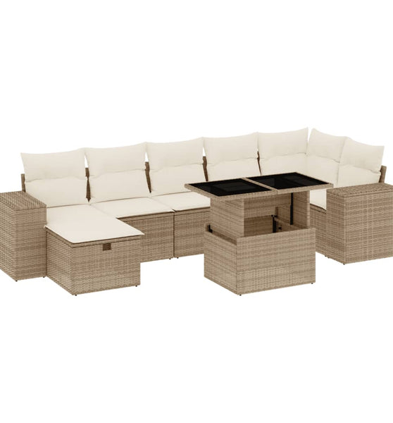 8-tlg. Garten-Sofagarnitur mit Kissen Beige Poly Rattan
