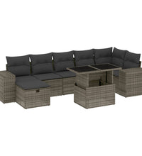 8-tlg. Garten-Sofagarnitur mit Kissen Grau Poly Rattan