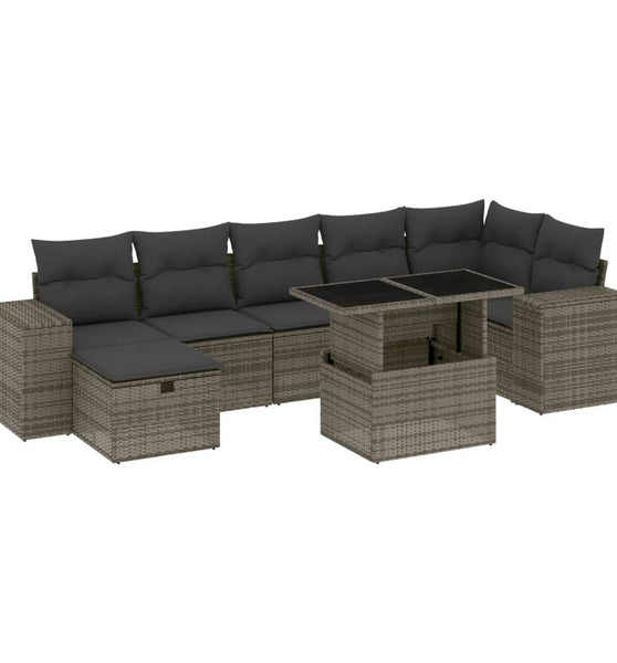 8-tlg. Garten-Sofagarnitur mit Kissen Grau Poly Rattan