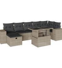 8-tlg. Garten-Sofagarnitur mit Kissen Hellgrau Poly Rattan