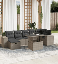 8-tlg. Garten-Sofagarnitur mit Kissen Hellgrau Poly Rattan