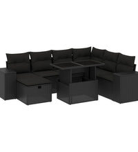 8-tlg. Garten-Sofagarnitur mit Kissen Schwarz Poly Rattan