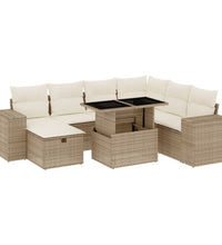 8-tlg. Garten-Sofagarnitur mit Kissen Beige Poly Rattan