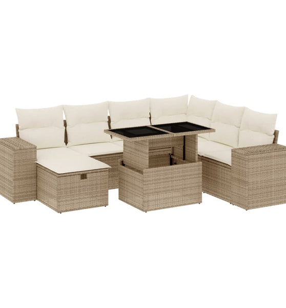 8-tlg. Garten-Sofagarnitur mit Kissen Beige Poly Rattan