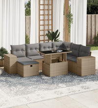 8-tlg. Garten-Sofagarnitur mit Kissen Beige Poly Rattan
