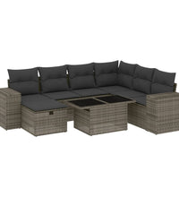 8-tlg. Garten-Sofagarnitur mit Kissen Grau Poly Rattan