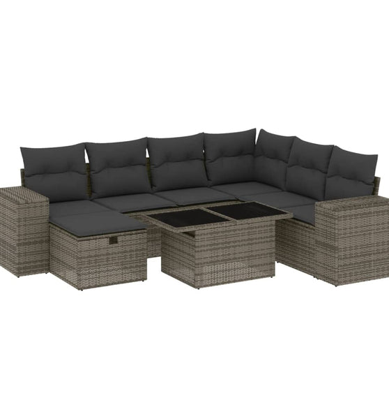 8-tlg. Garten-Sofagarnitur mit Kissen Grau Poly Rattan