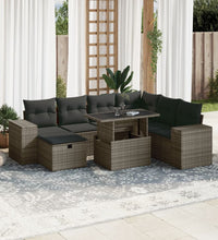 8-tlg. Garten-Sofagarnitur mit Kissen Grau Poly Rattan