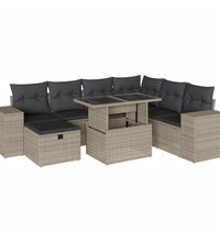 8-tlg. Garten-Sofagarnitur mit Kissen Hellgrau Poly Rattan