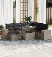 8-tlg. Garten-Sofagarnitur mit Kissen Hellgrau Poly Rattan