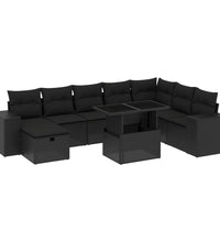 9-tlg. Garten-Sofagarnitur mit Kissen Schwarz Poly Rattan