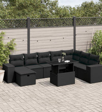 9-tlg. Garten-Sofagarnitur mit Kissen Schwarz Poly Rattan
