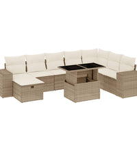 9-tlg. Garten-Sofagarnitur mit Kissen Beige Poly Rattan