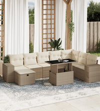 9-tlg. Garten-Sofagarnitur mit Kissen Beige Poly Rattan