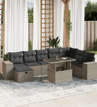 9-tlg. Garten-Sofagarnitur mit Kissen Hellgrau Poly Rattan
