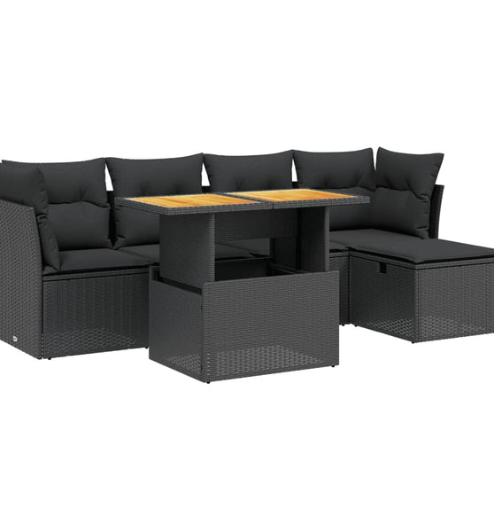 6-tlg. Garten-Sofagarnitur mit Kissen Schwarz Poly Rattan