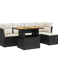 6-tlg. Garten-Sofagarnitur mit Kissen Schwarz Poly Rattan