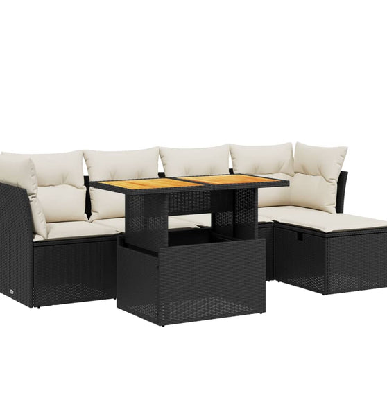 6-tlg. Garten-Sofagarnitur mit Kissen Schwarz Poly Rattan