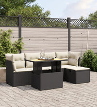 6-tlg. Garten-Sofagarnitur mit Kissen Schwarz Poly Rattan