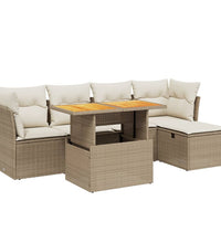 6-tlg. Garten-Sofagarnitur mit Kissen Beige Poly Rattan