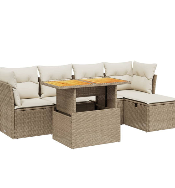 6-tlg. Garten-Sofagarnitur mit Kissen Beige Poly Rattan
