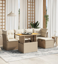 6-tlg. Garten-Sofagarnitur mit Kissen Beige Poly Rattan