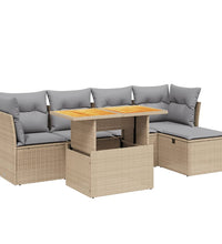 6-tlg. Garten-Sofagarnitur mit Kissen Beige Poly Rattan