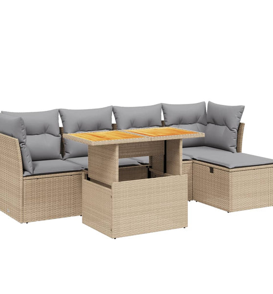 6-tlg. Garten-Sofagarnitur mit Kissen Beige Poly Rattan