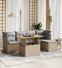 6-tlg. Garten-Sofagarnitur mit Kissen Beige Poly Rattan