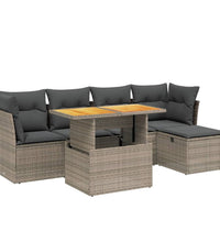 6-tlg. Garten-Sofagarnitur mit Kissen Grau Poly Rattan