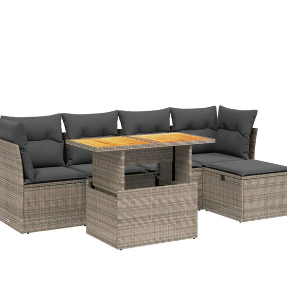 6-tlg. Garten-Sofagarnitur mit Kissen Grau Poly Rattan