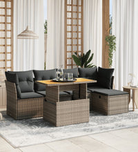 6-tlg. Garten-Sofagarnitur mit Kissen Grau Poly Rattan