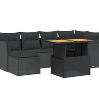 7-tlg. Garten-Sofagarnitur mit Kissen Schwarz Poly Rattan